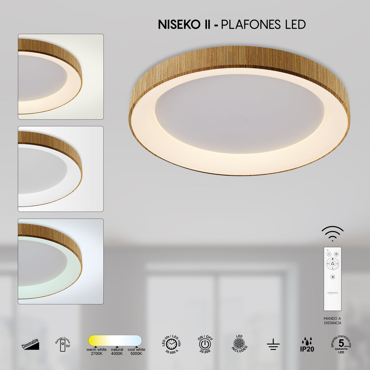 Mantra NISEKO II DIMABILNA stropna svjetiljka LED 62W CCT 78CM DRVO