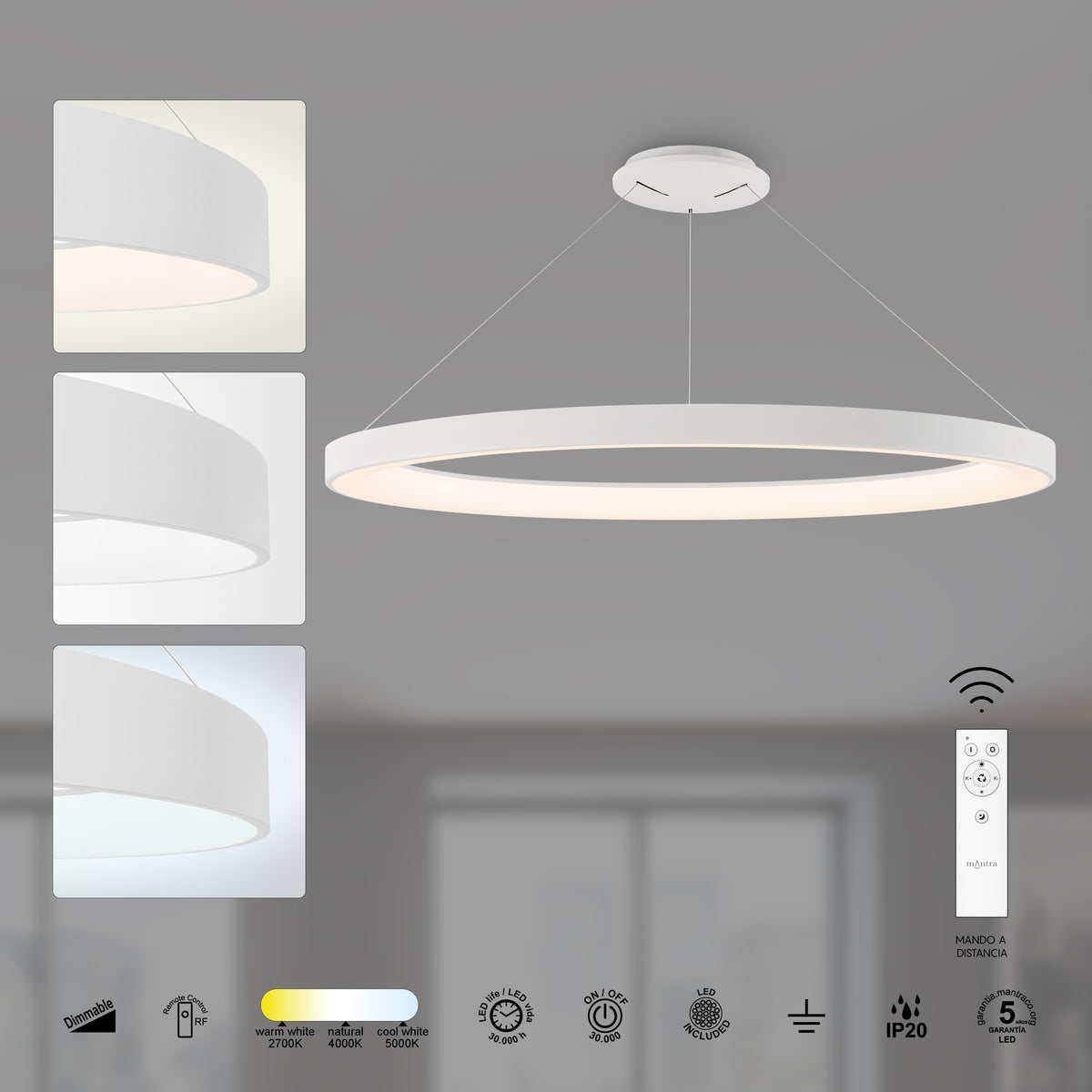 Mantra NISEKO II DIMABILNA viseća svjetiljka LED 75W CCT 90CM BIJELA