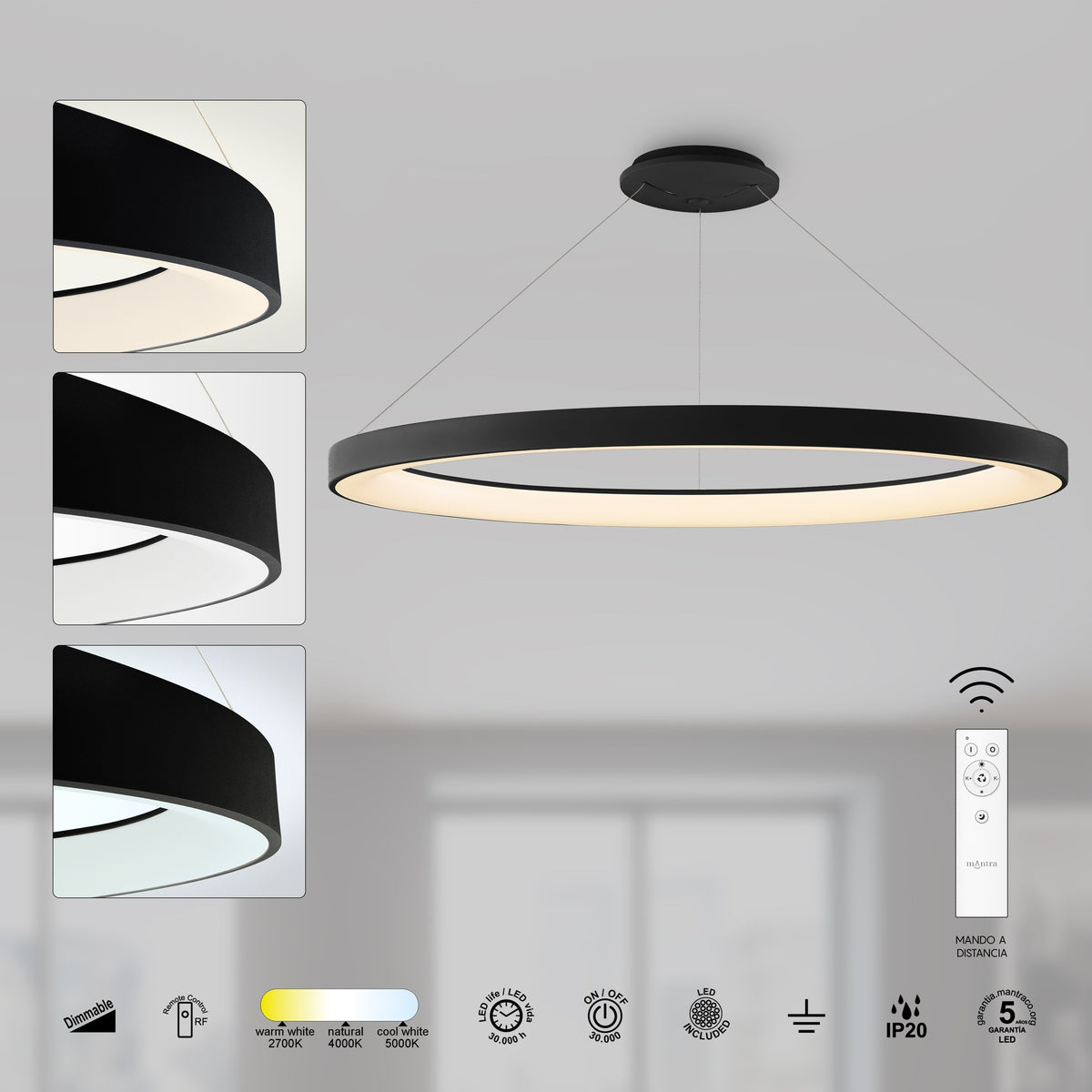 Mantra NISEKO II DIMABILNA viseća svjetiljka LED 75W CCT 90CM CRNA