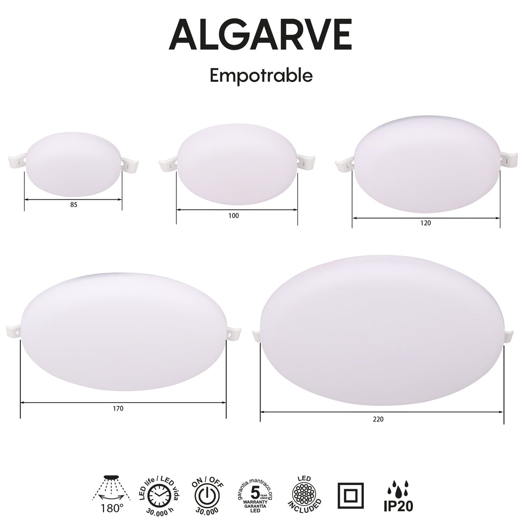 Mantra ALGARVE ugradna LED svjetiljka 15W 3000K 120mm