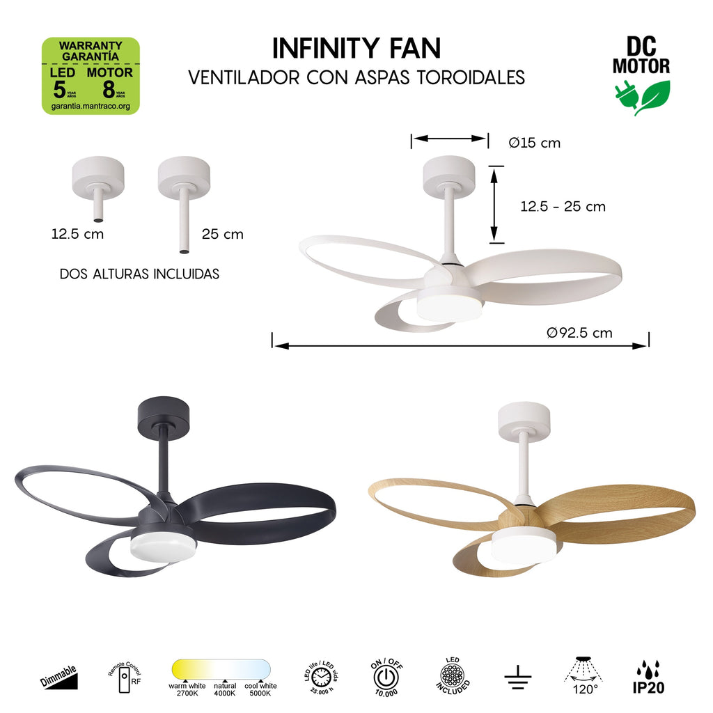 Mantra INFINITY FAN LED stropni ventilator 92cm DRVO/BIJELA