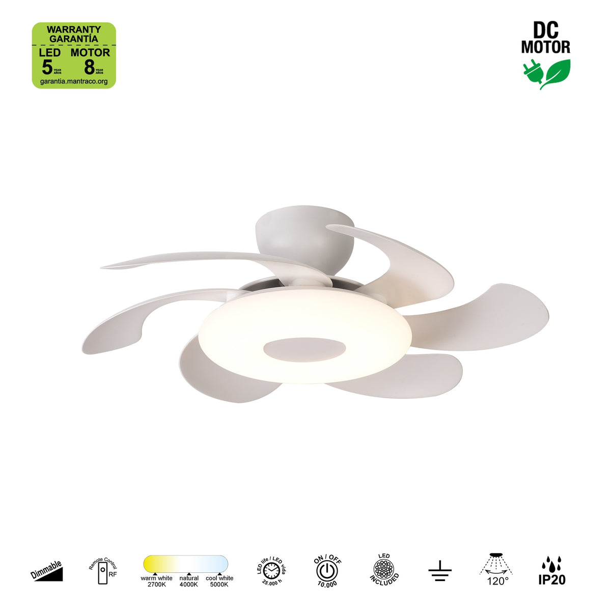 Mantra FLOWER LED stropni ventilator 79cm BIJELI