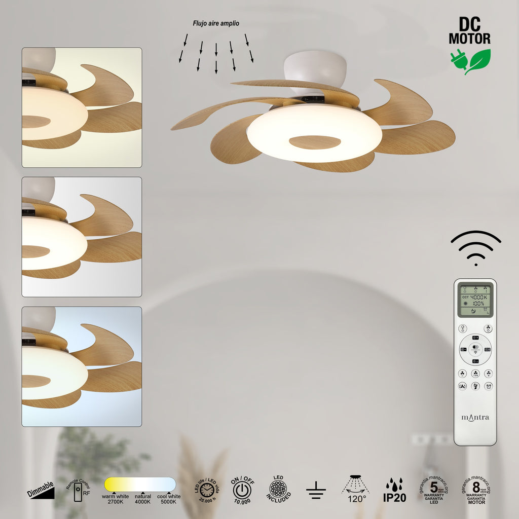 Mantra FLOWER LED stropni ventilator 79cm DRVO/BIJELA