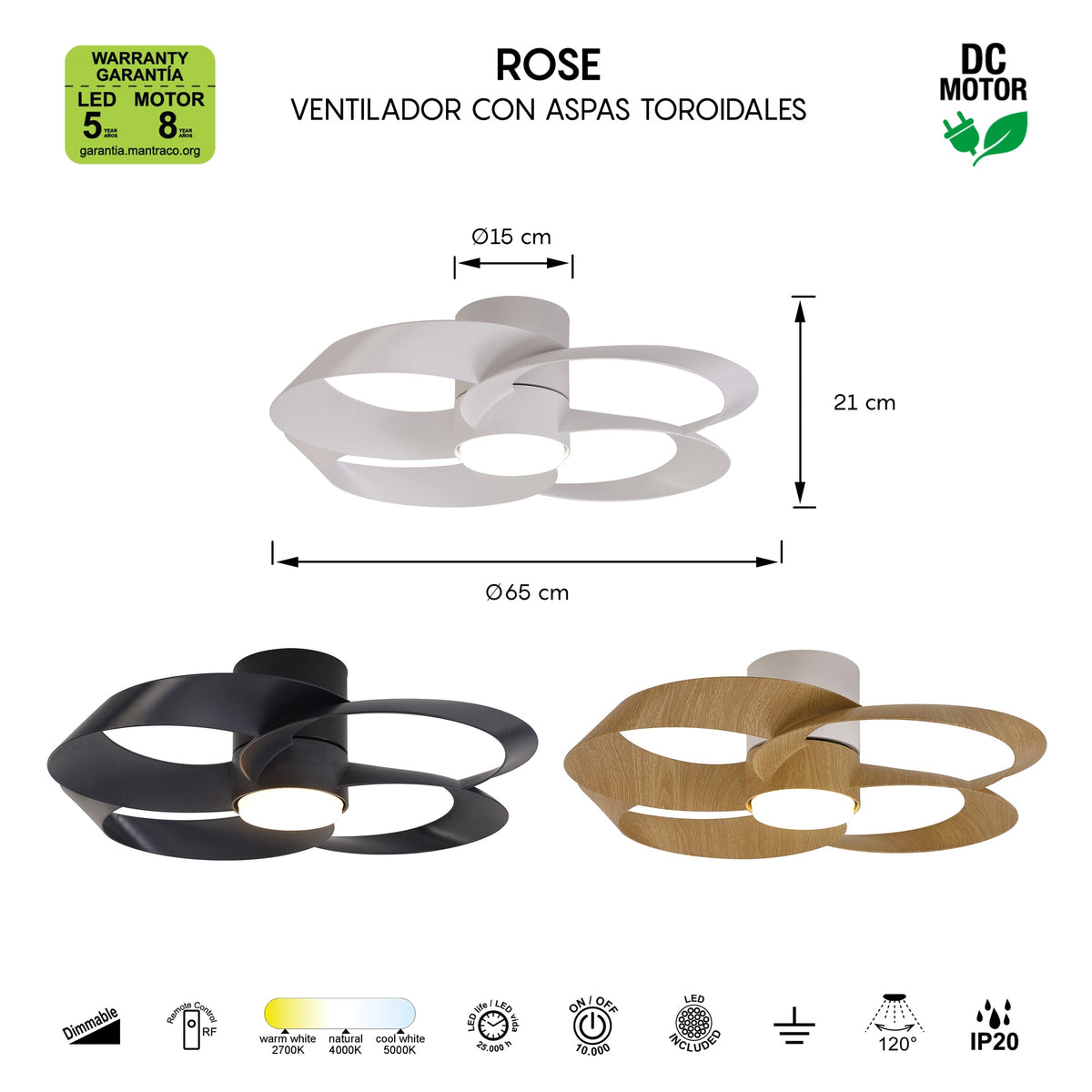Mantra ROSE LED stropni ventilator 122cm BIJELI