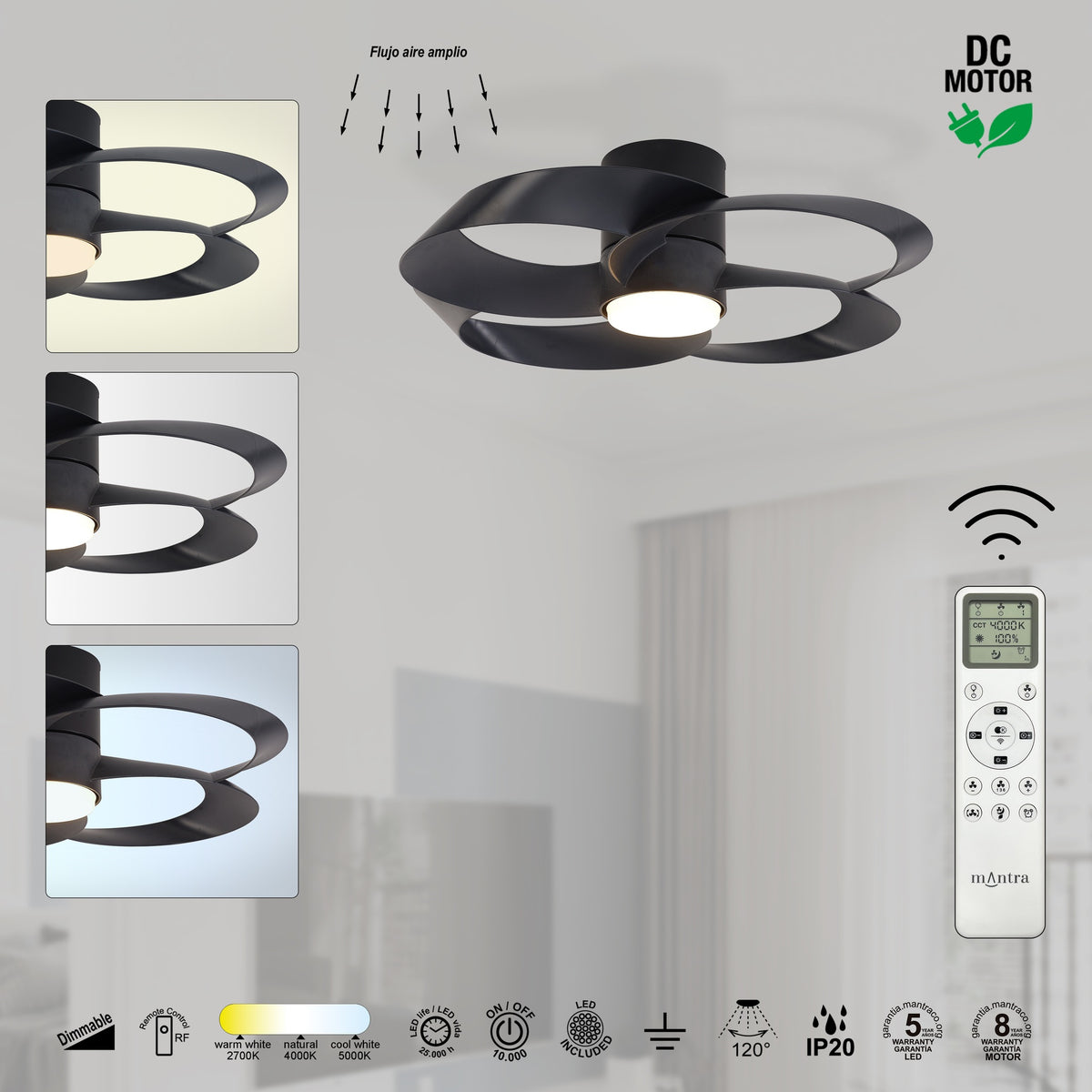 Mantra ROSE LED stropni ventilator 122cm CRNI