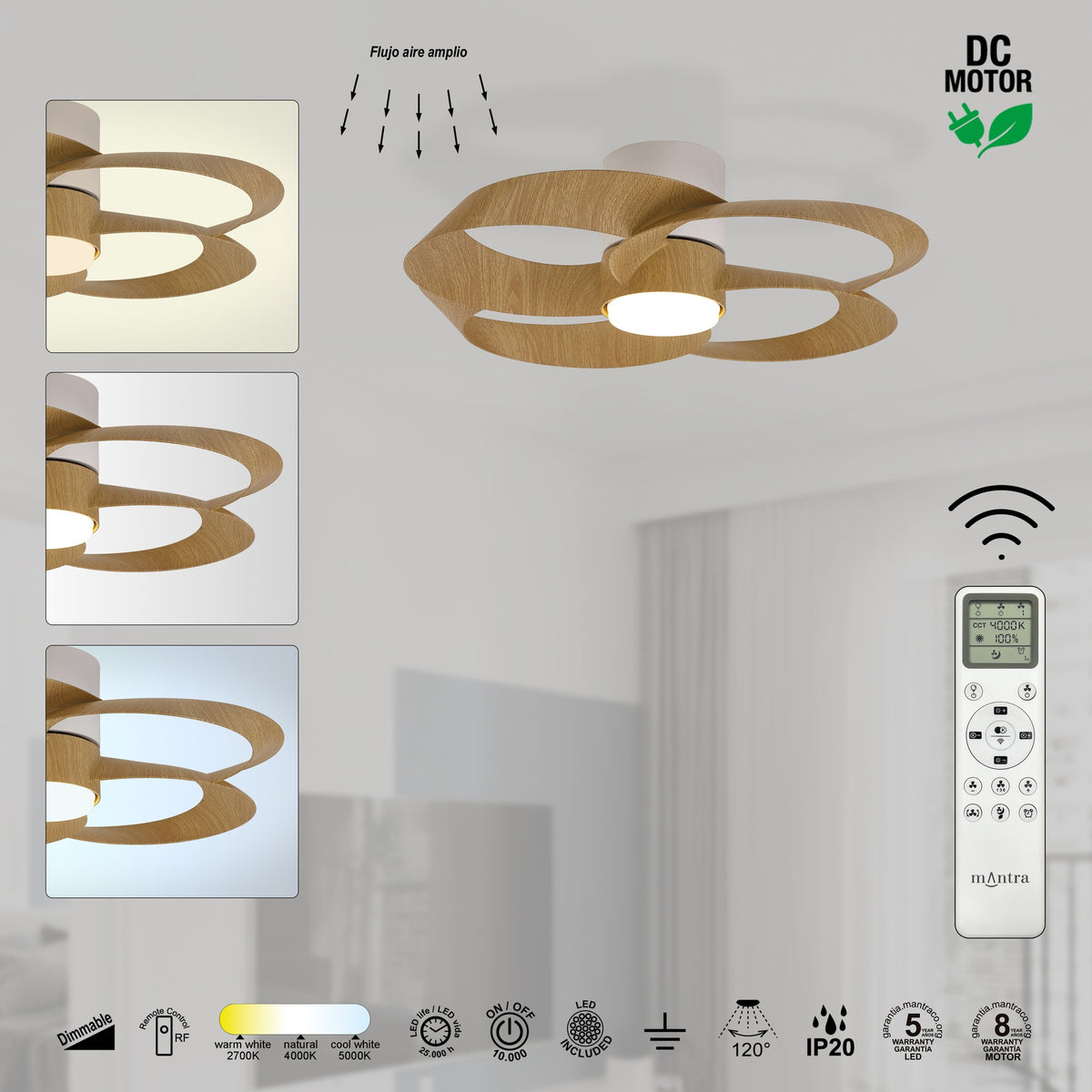 Mantra ROSE LED stropni ventilator 122cm DRVO/BIJELA