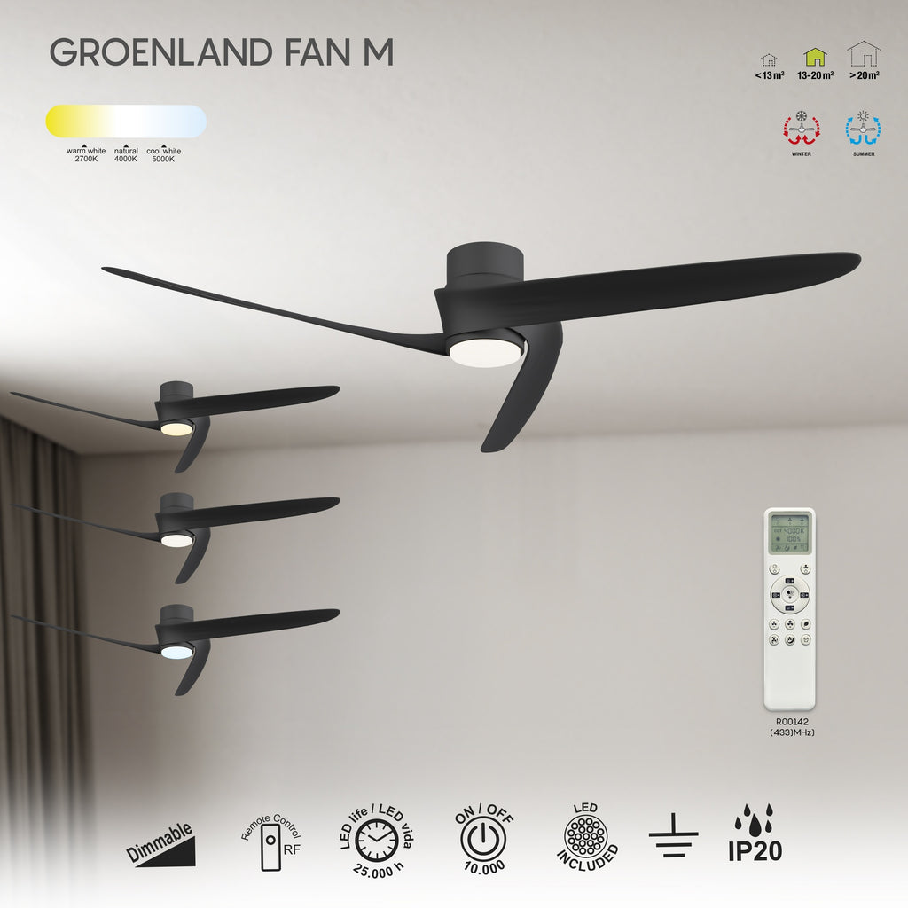 Mantra GROENLAND M PAMETNI LED stropni ventilator 122cm CRNI