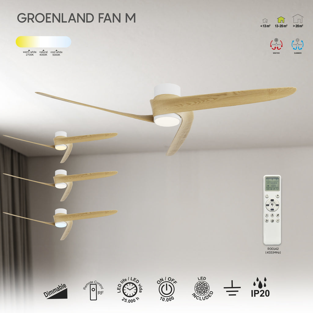 Mantra GROENLAND M PAMETNI LED stropni ventilator 122cm DRVO/BIJELA