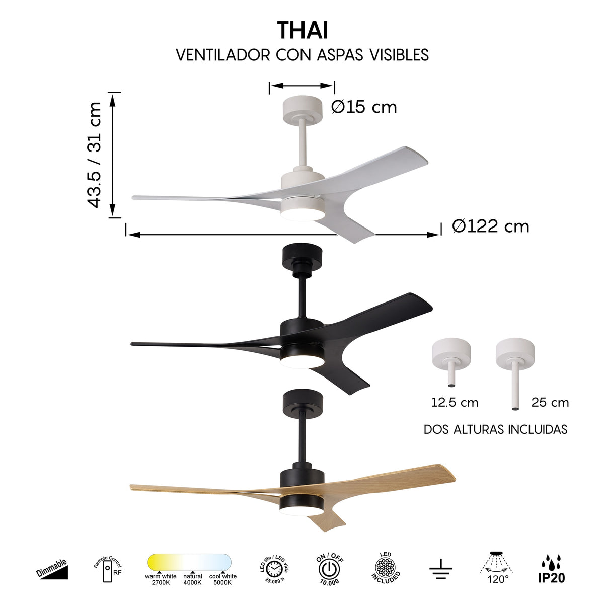 Mantra THAI PAMETNI LED stropni ventilator 122cm BIJELI