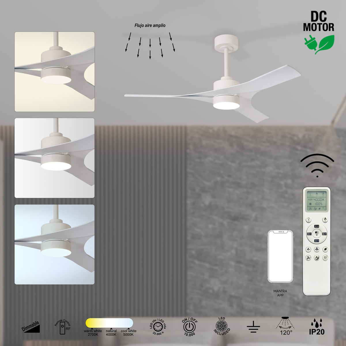 Mantra THAI PAMETNI LED stropni ventilator 122cm BIJELI