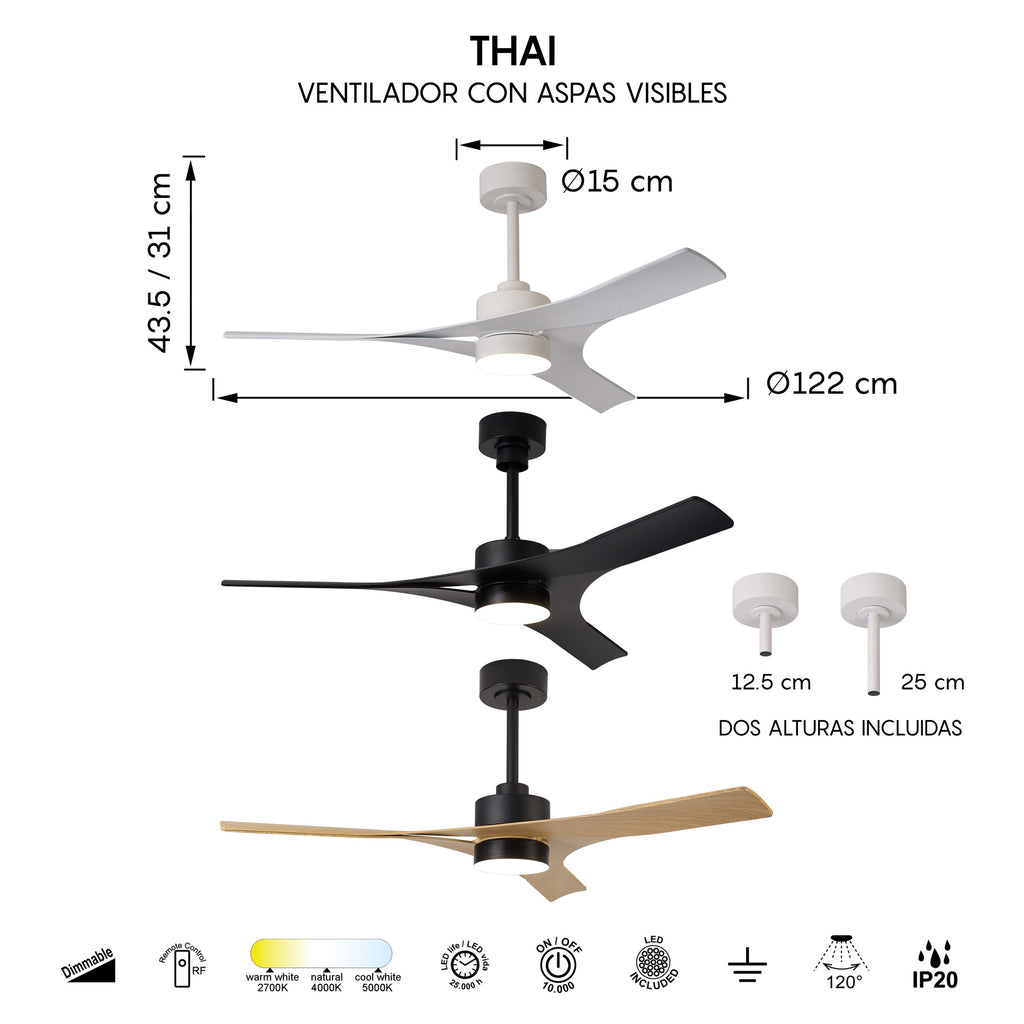 Mantra THAI PAMETNI LED stropni ventilator 122cm CRNI