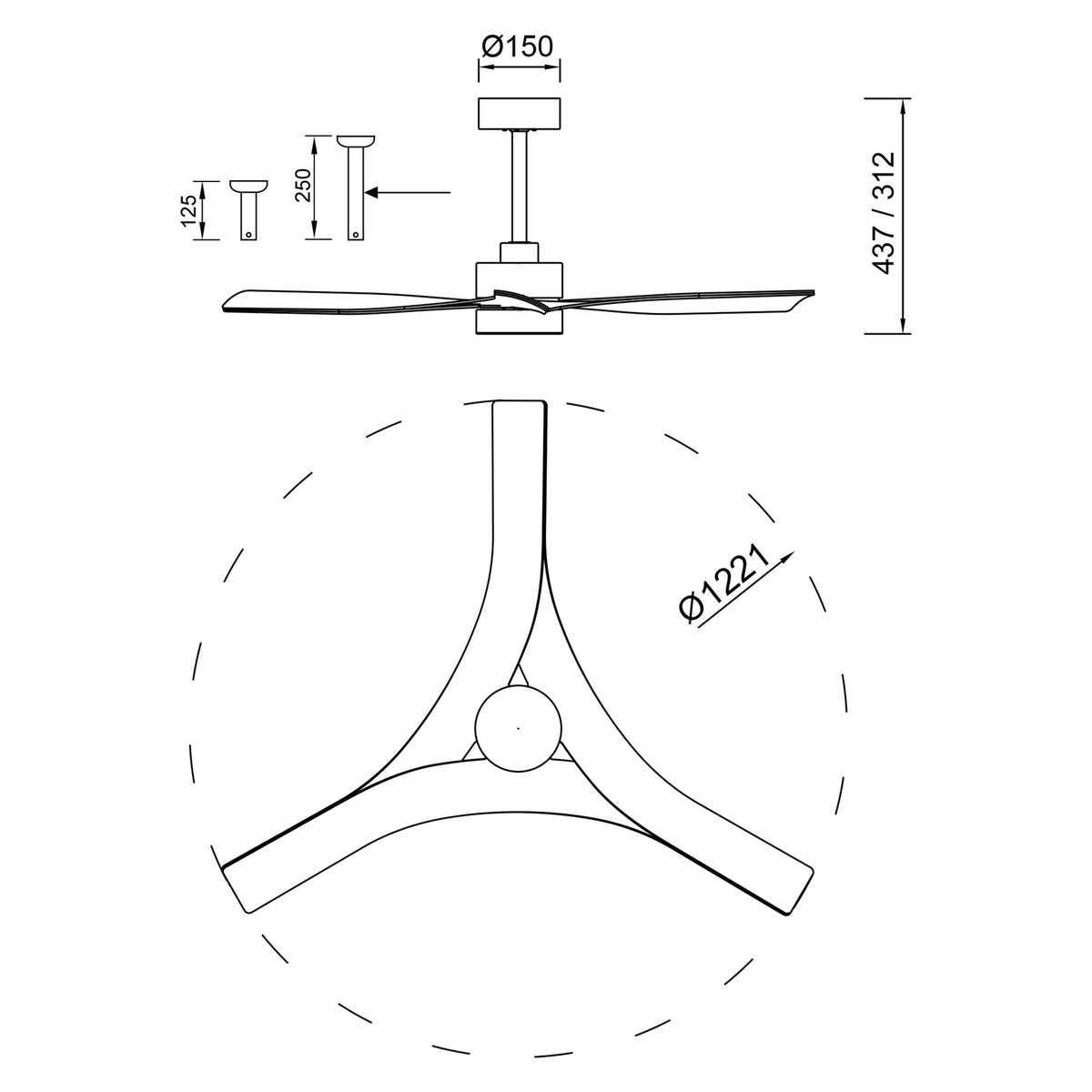 Mantra THAI PAMETNI LED stropni ventilator 122cm CRNI
