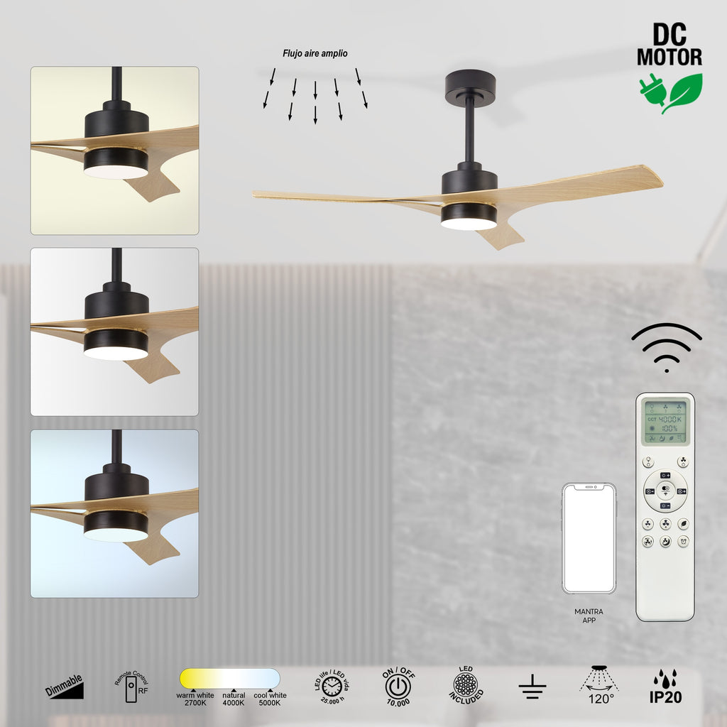 Mantra THAI PAMETNI LED stropni ventilator 122cm DRVO/CRNA