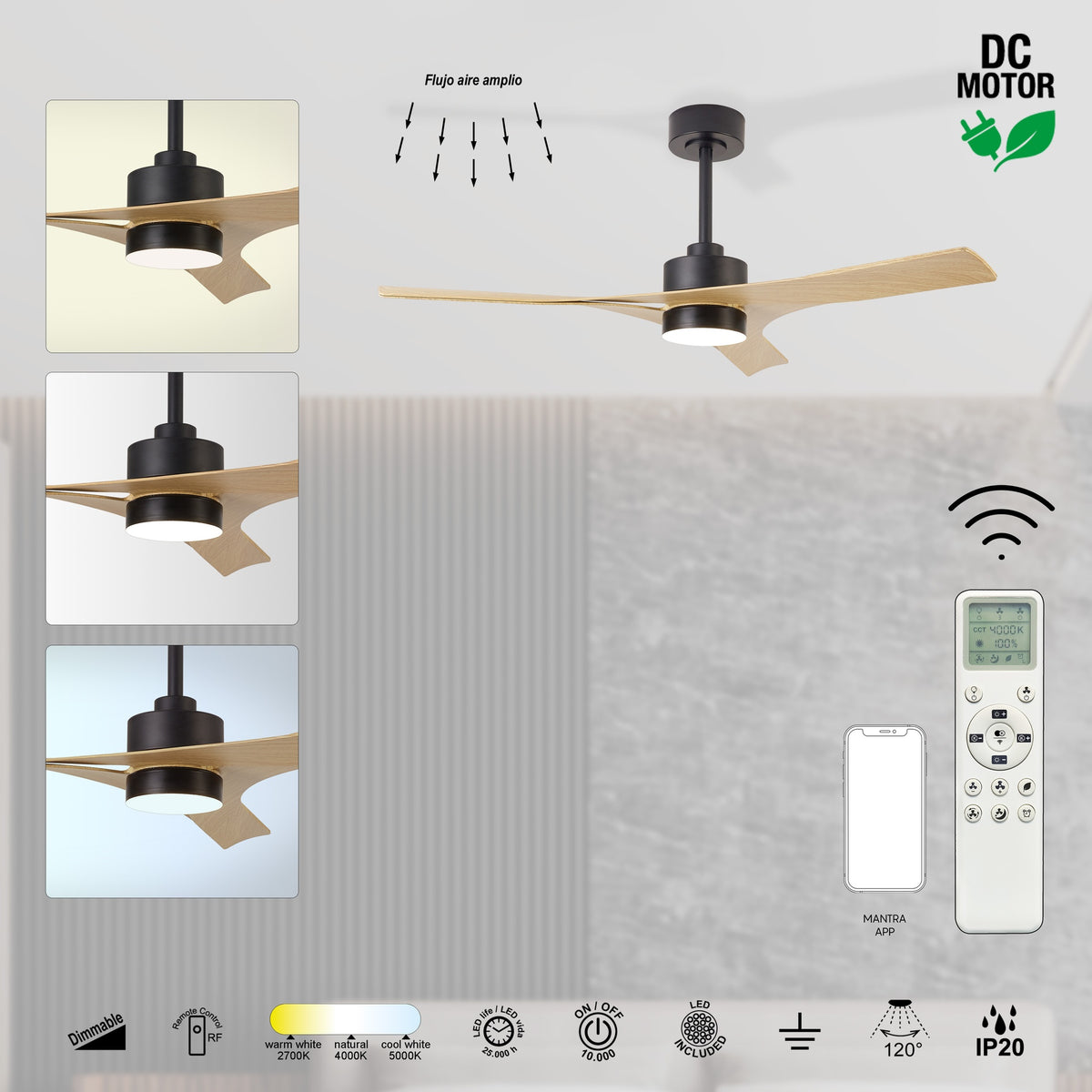 Mantra THAI PAMETNI LED stropni ventilator 122cm DRVO/CRNA