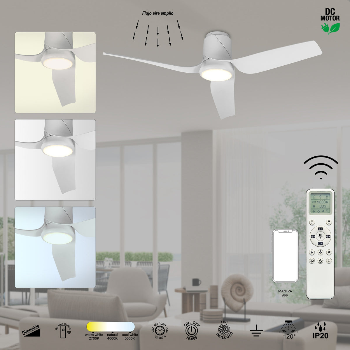 Mantra USHUAIA PAMETNI LED stropni ventilator 133cm BIJELI