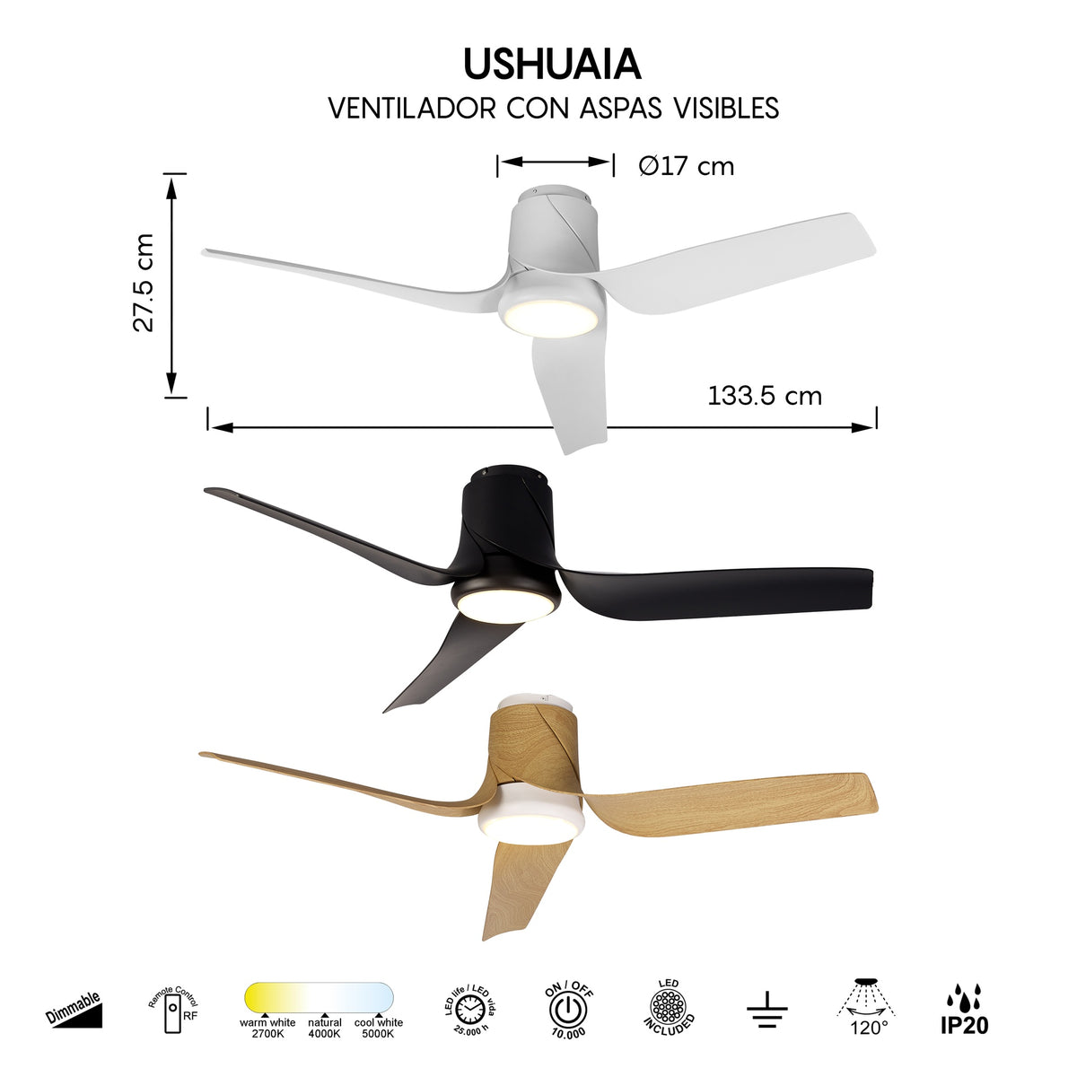 Mantra USHUAIA PAMETNI LED stropni ventilator 133cm CRNI