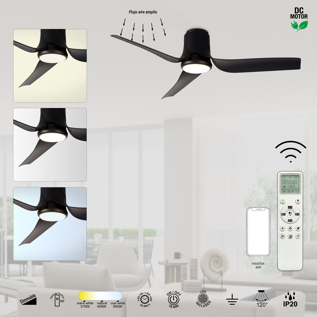 Mantra USHUAIA PAMETNI LED stropni ventilator 133cm CRNI