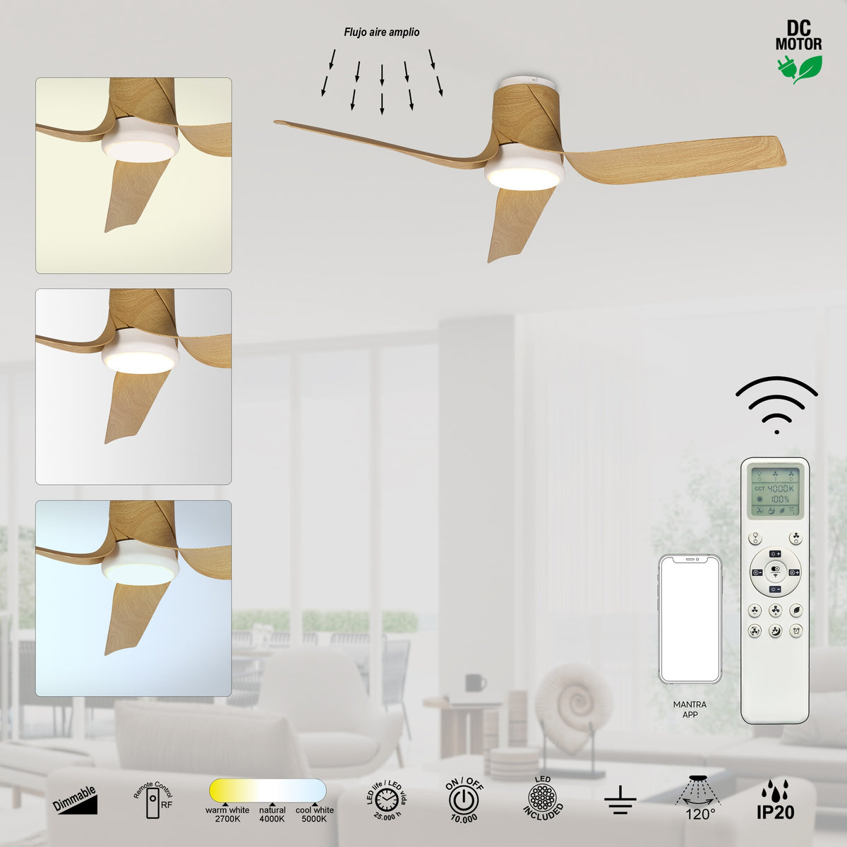 Mantra USHUAIA PAMETNI LED stropni ventilator 133cm DRVO