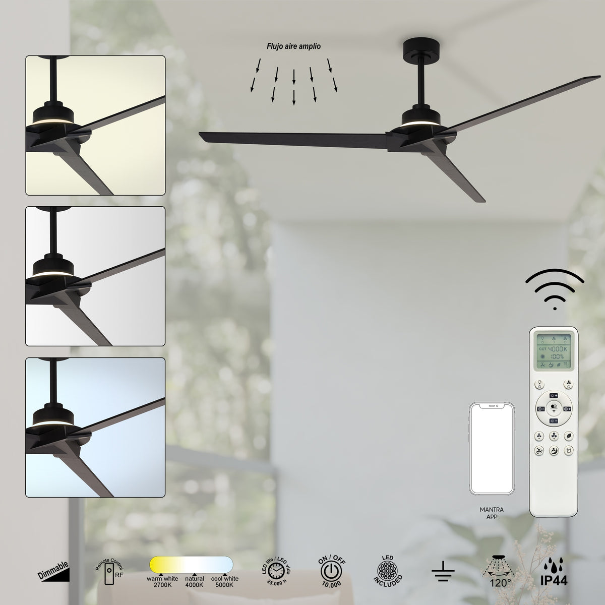 Mantra BRISA PAMETNI LED stropni ventilator 177cm IP44 DRVO/CRNA
