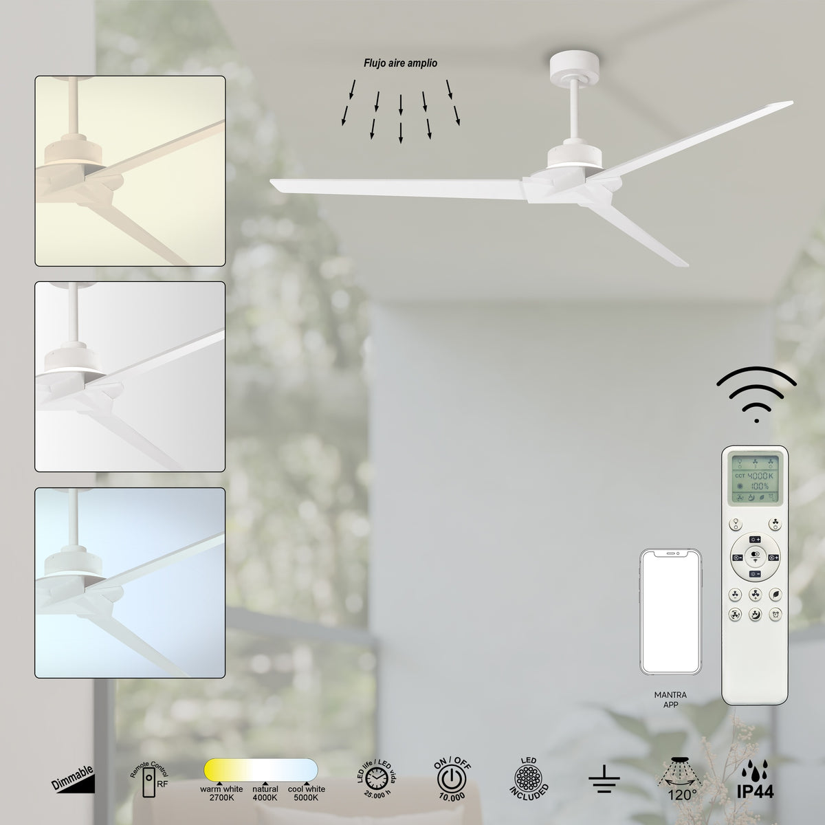 Mantra BRISA PAMETNI LED stropni ventilator 177cm IP44 BIJELI
