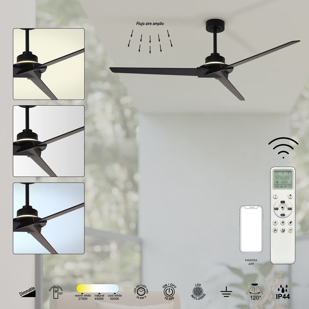 Mantra BRISA MINI PAMETNI LED stropni ventilator 151cm IP44 DRVO/CRNA