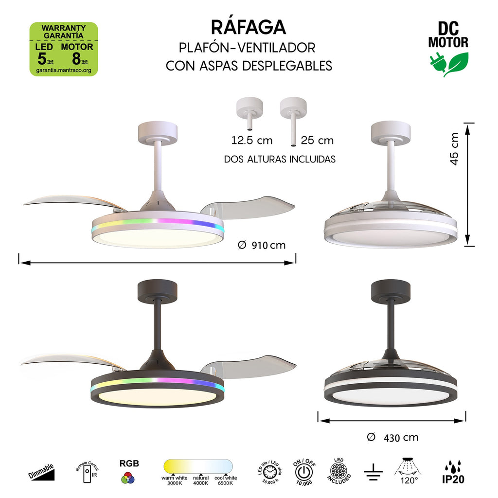 Mantra NORTH stropni LED RGB ventilator 91cm BIJELI