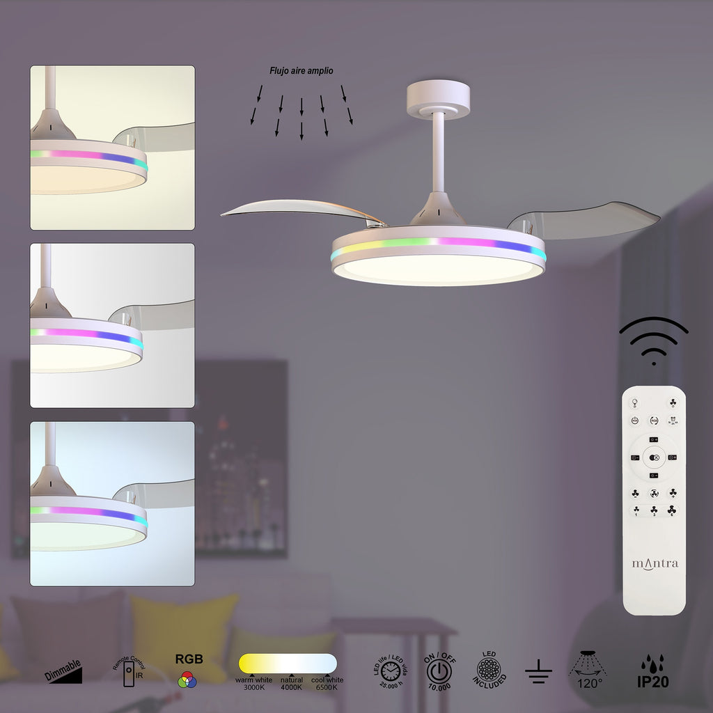 Mantra NORTH stropni LED RGB ventilator 91cm BIJELI