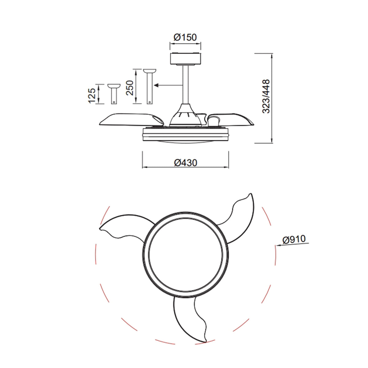 Mantra NORTH stropni LED RGB ventilator 91cm CRNI