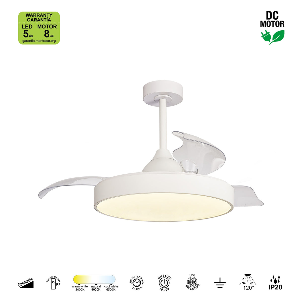 Mantra ALASKA PAMETNI LED stropni ventilator 106cm BIJELI