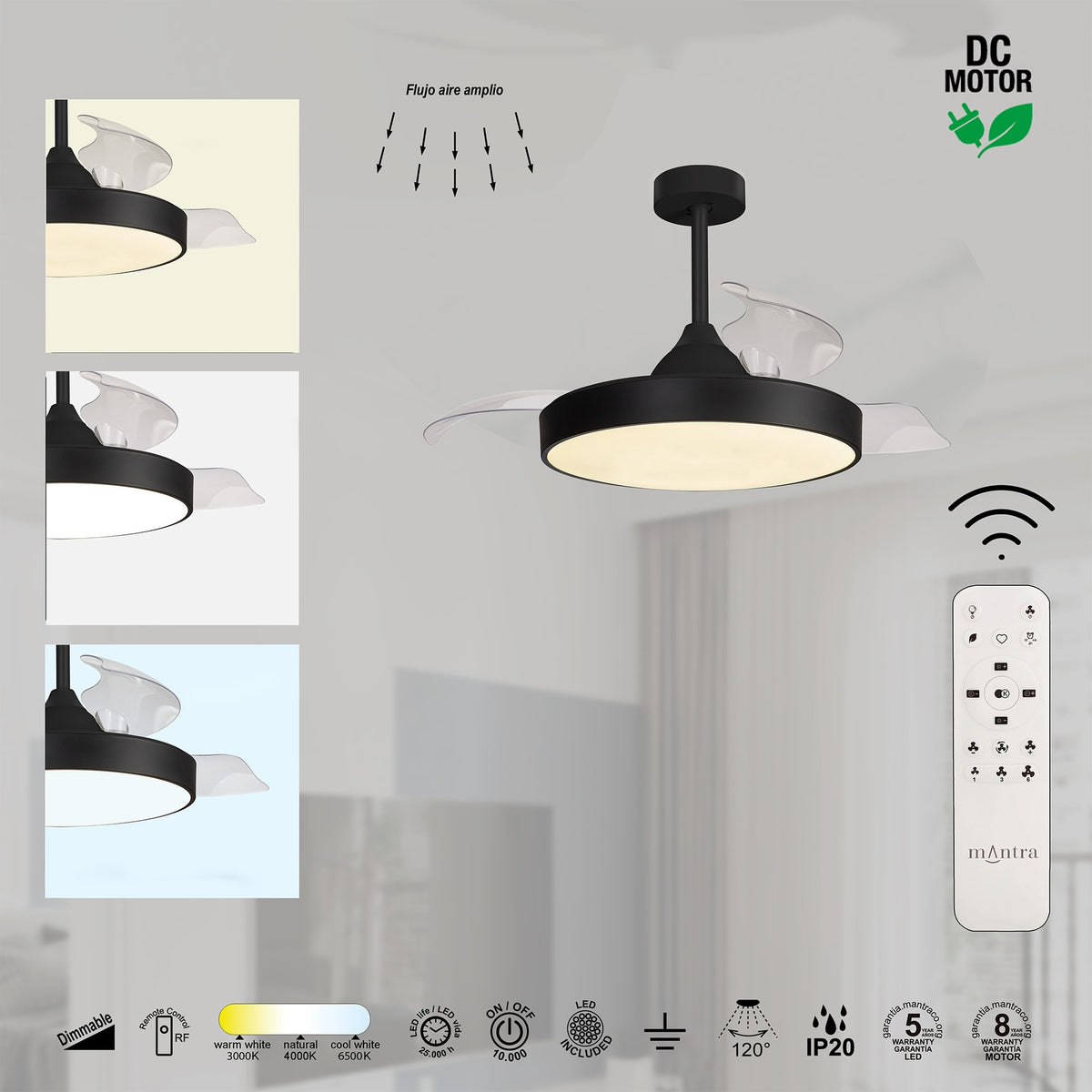Mantra ALASKA PAMETNI LED stropni ventilator 106cm CRNI