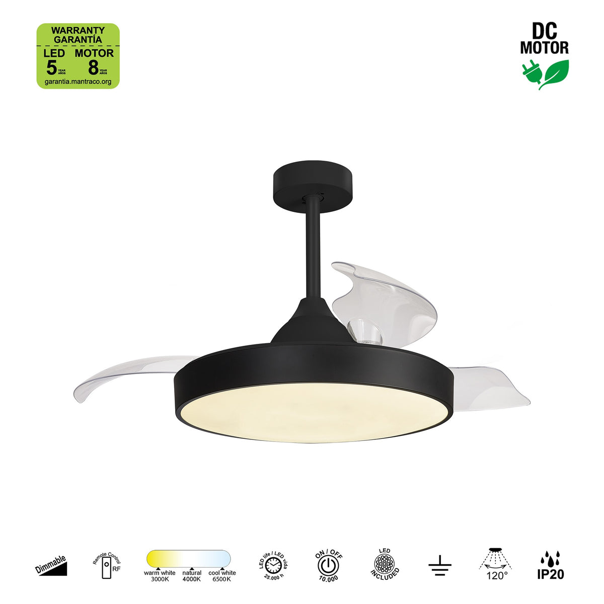 Mantra ALASKA PAMETNI LED stropni ventilator 106cm CRNI