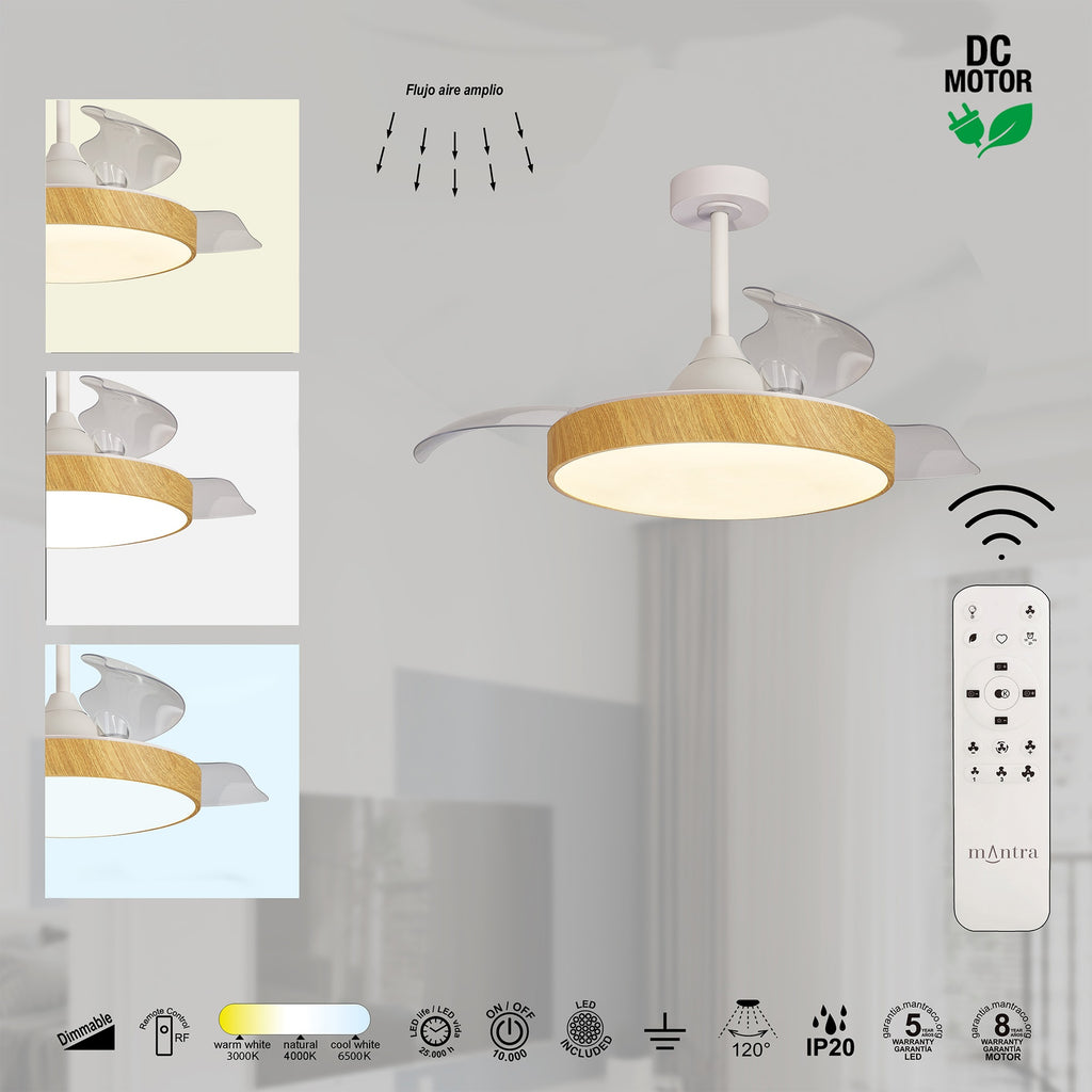 Mantra ALASKA MINI PAMETNI LED stropni ventilator 91cm DRVO/BIJELA