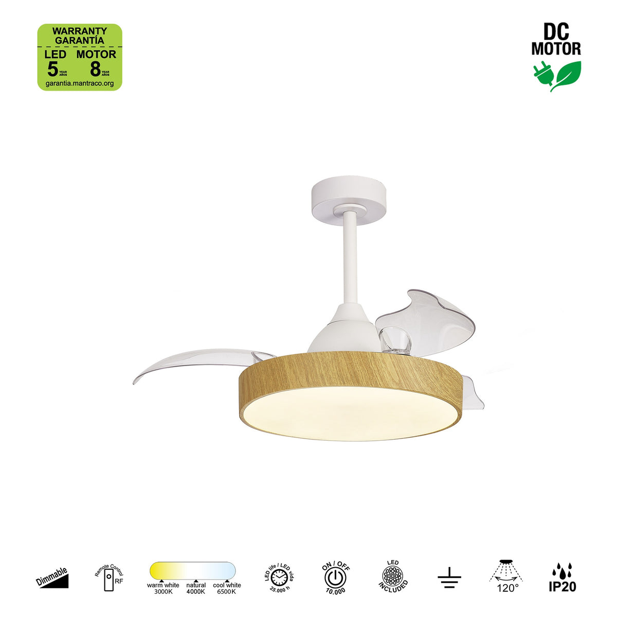 Mantra ALASKA MINI PAMETNI LED stropni ventilator 91cm DRVO/BIJELA