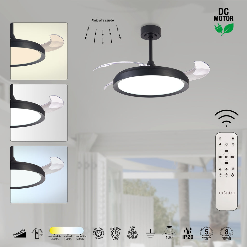 Mantra MISTRAL FAN stropni LED ventilator 106cm CRNI