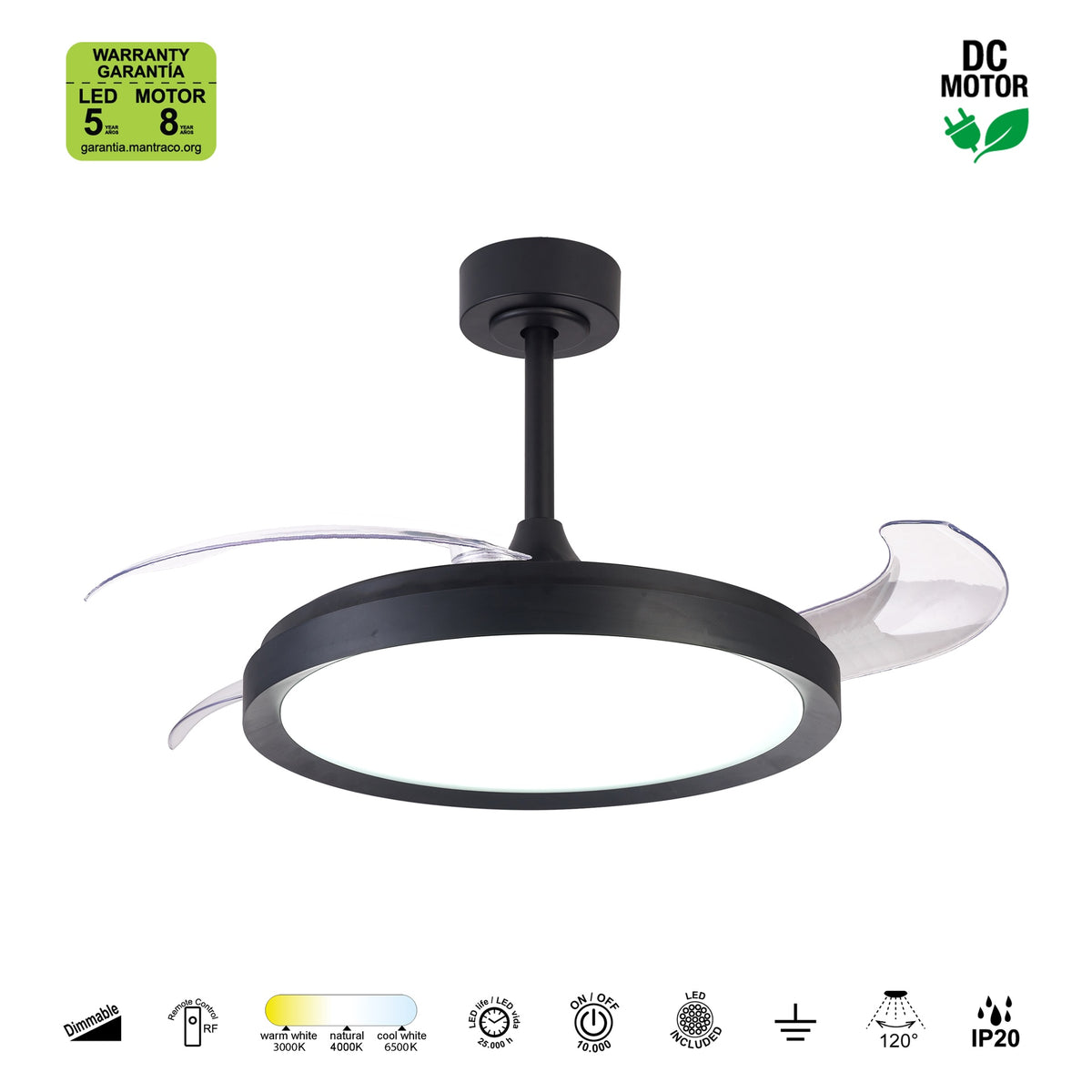 Mantra MISTRAL FAN stropni LED ventilator 106cm CRNI