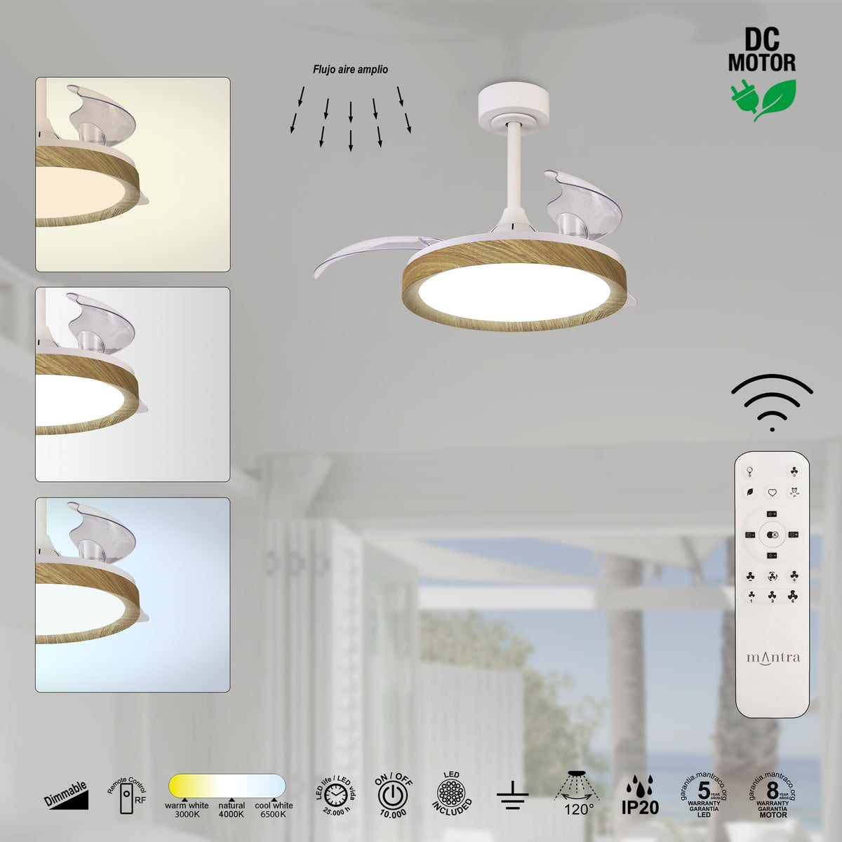 Mantra MISTRAL FAN stropni LED ventilator 91cm DRVO/BIJELA