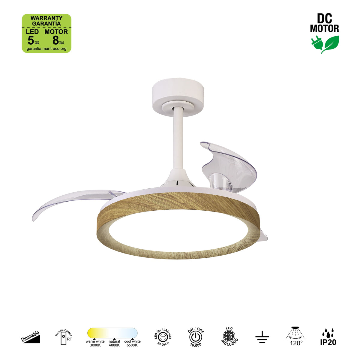 Mantra MISTRAL FAN stropni LED ventilator 91cm DRVO/BIJELA