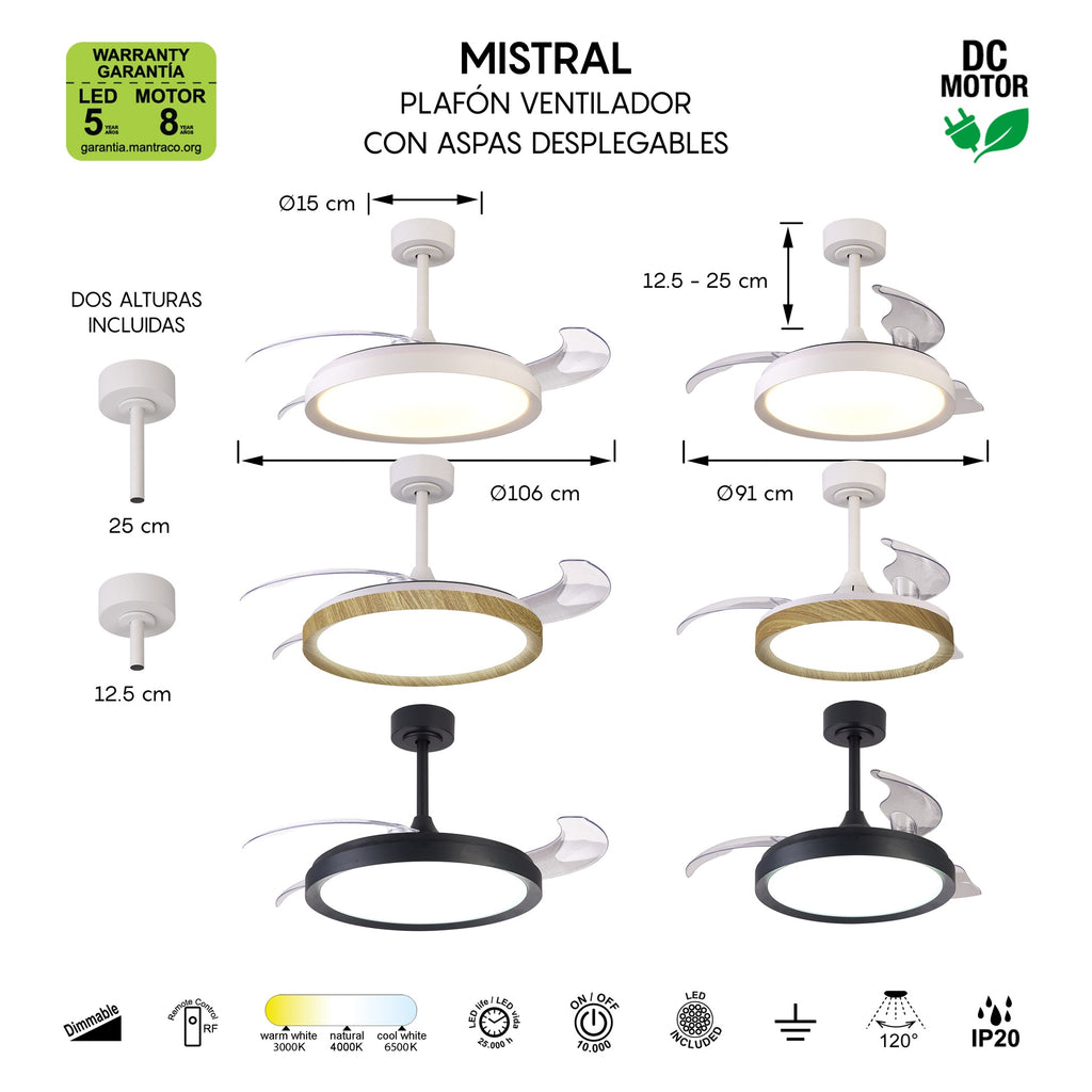 Mantra MISTRAL FAN stropni LED ventilator 91cm CRNI