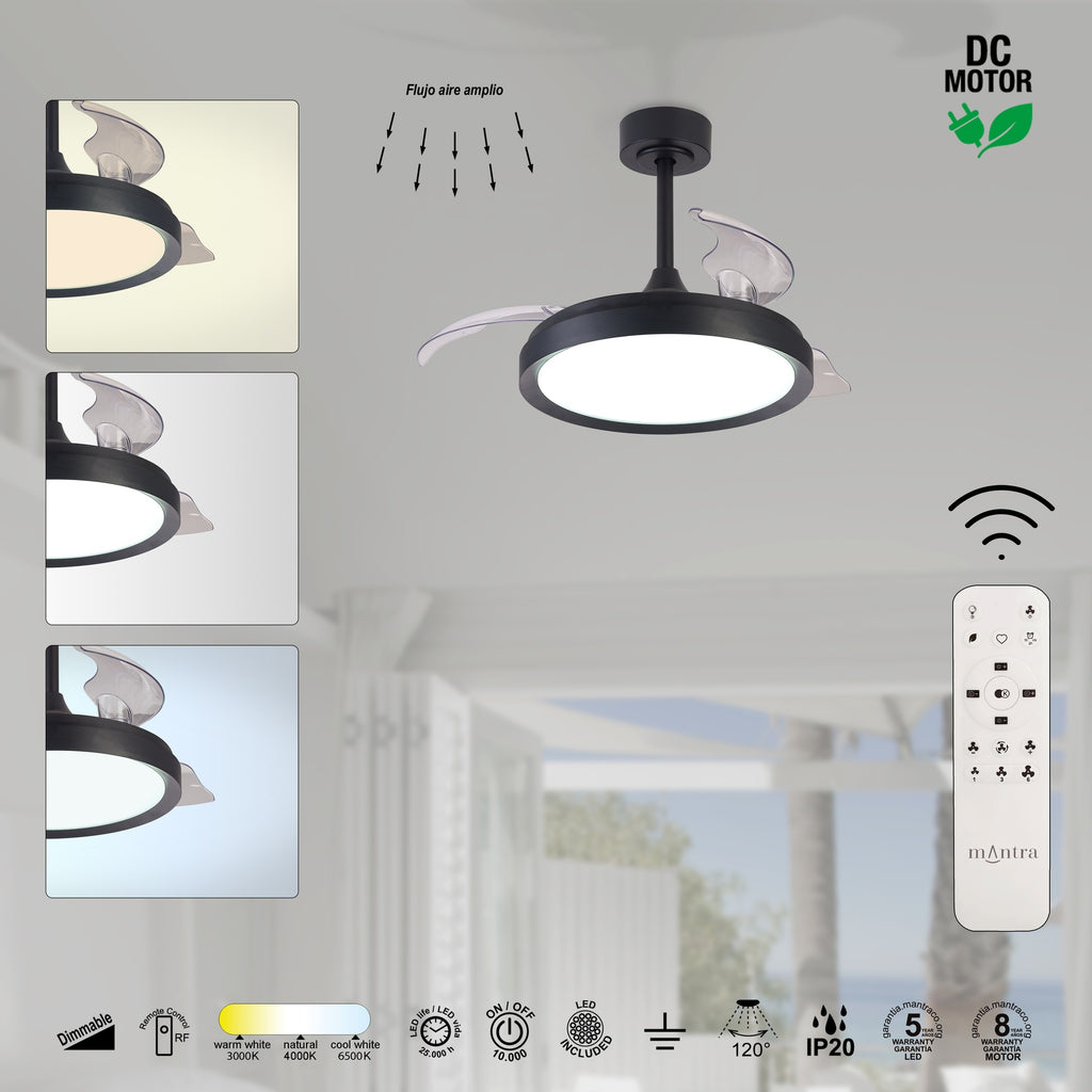 Mantra MISTRAL FAN stropni LED ventilator 91cm CRNI