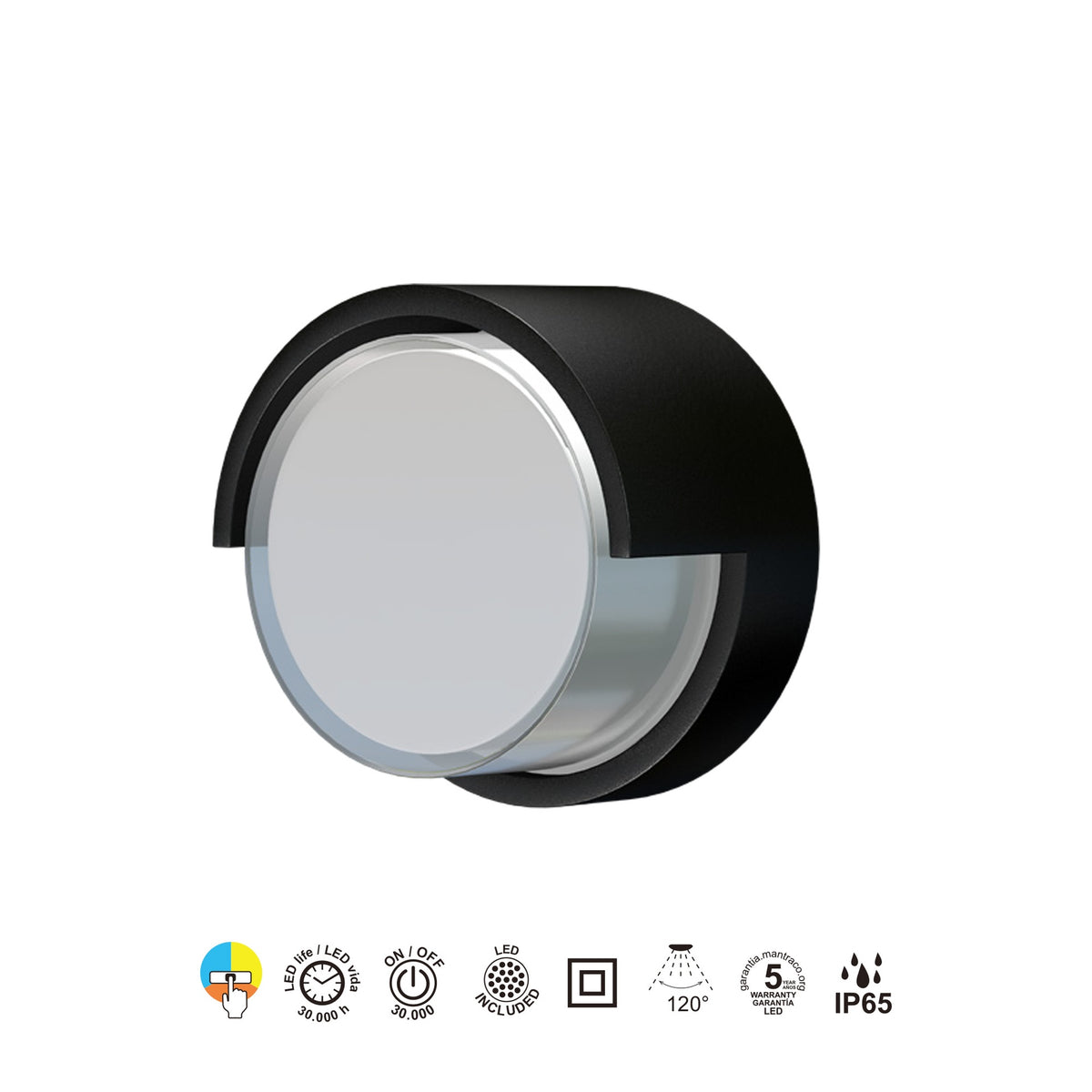 Mantra CREEK vanjska zidna LED svjetiljka  15W CCT IP65 OKRUGLA CRNA