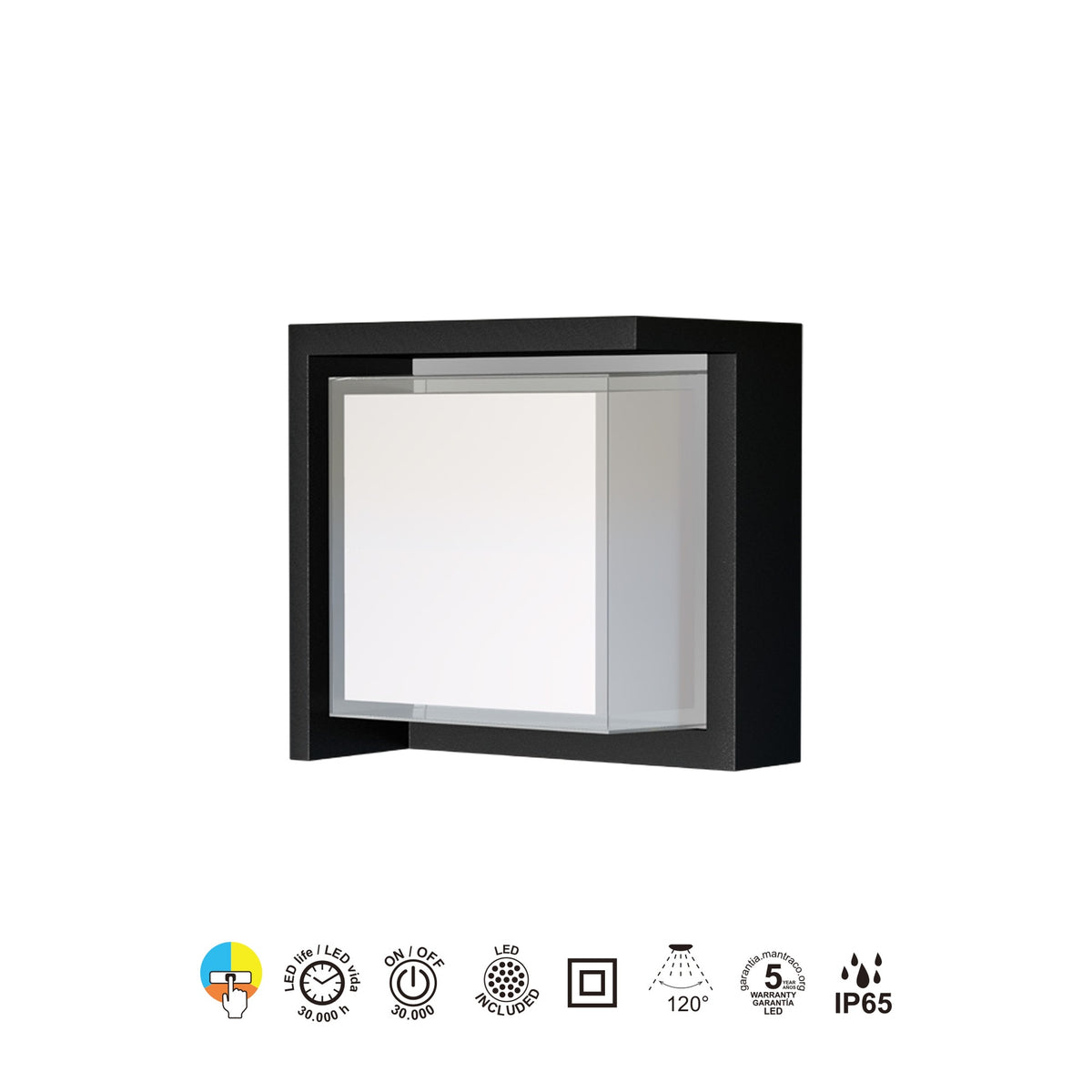 Mantra CREEK vanjska zidna LED svjetiljka  15W CCT IP65 KVADRATNA CRNA