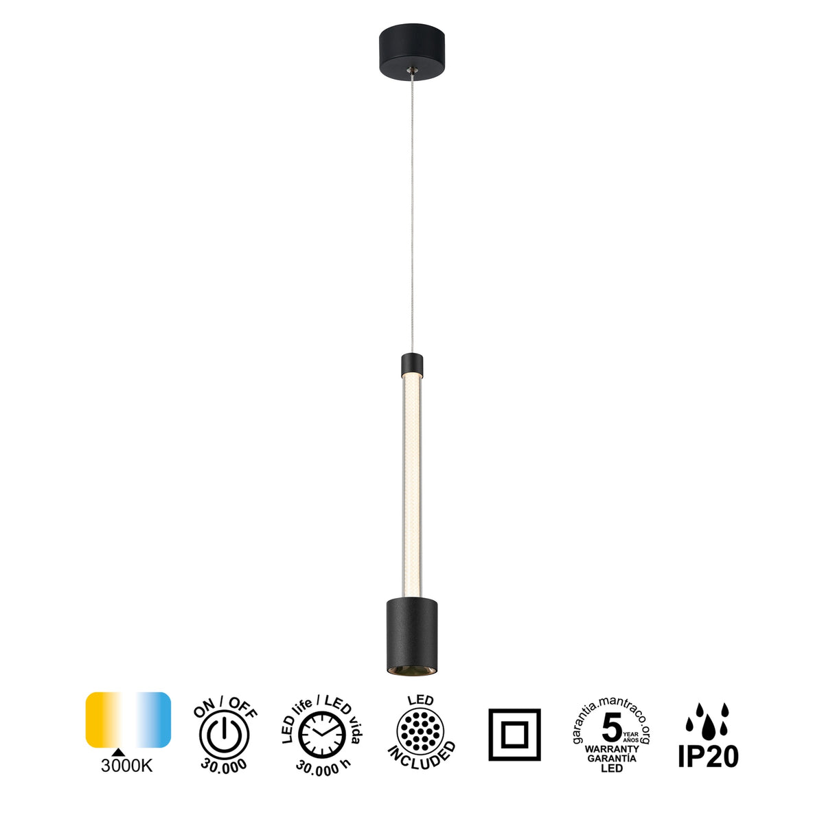 Mantra FUGAZ viseća svjetiljka LED 7W 3000K 36CM CRNA