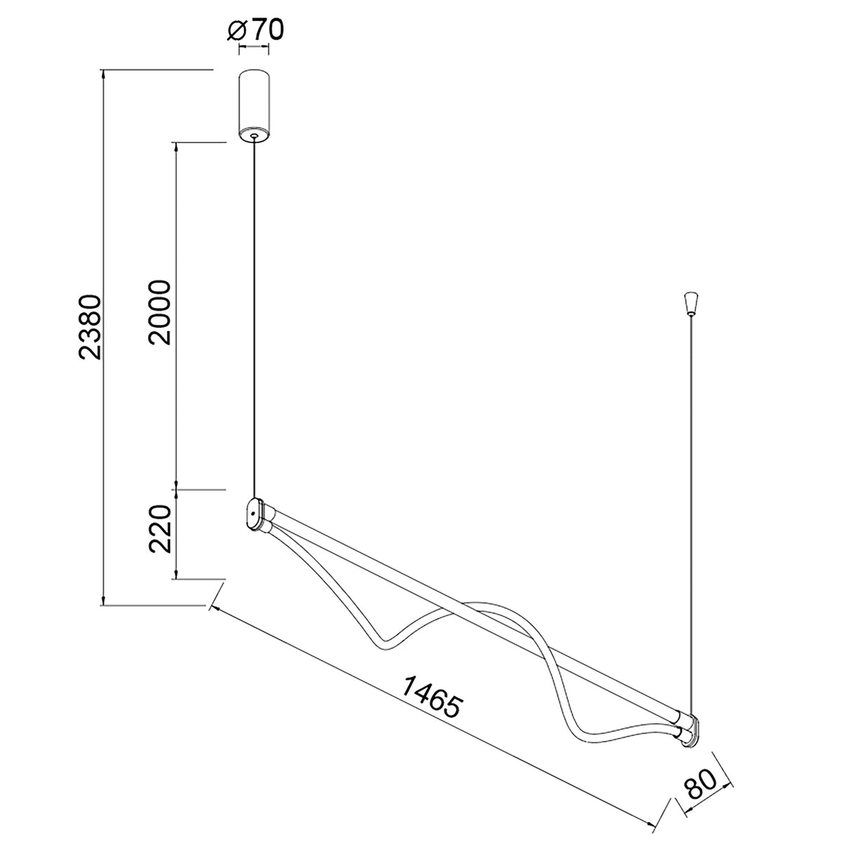 Mantra FUGAZ viseća svjetiljka LED 38W 3000K 146CM CRNA