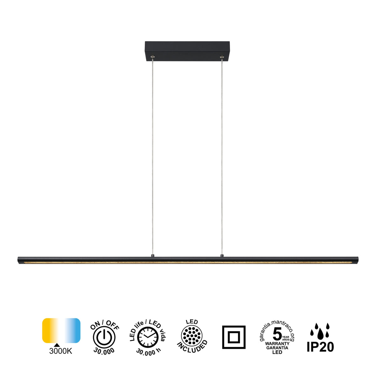 Mantra LINEAL viseća svjetiljka LED 38W 3000K 122CM CRNA