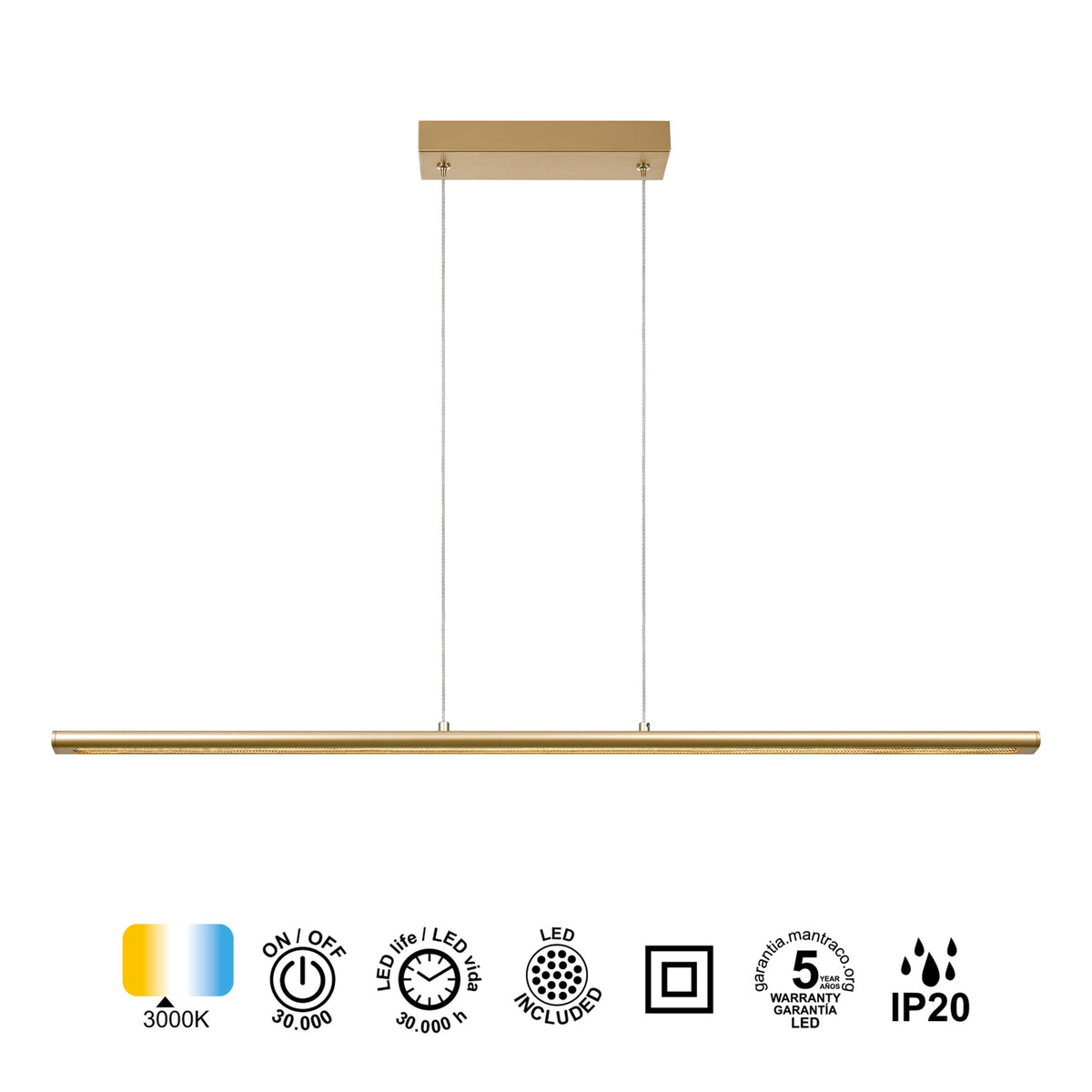 Mantra LINEAL viseća svjetiljka LED 38W 3000K 122CM ZLATNA