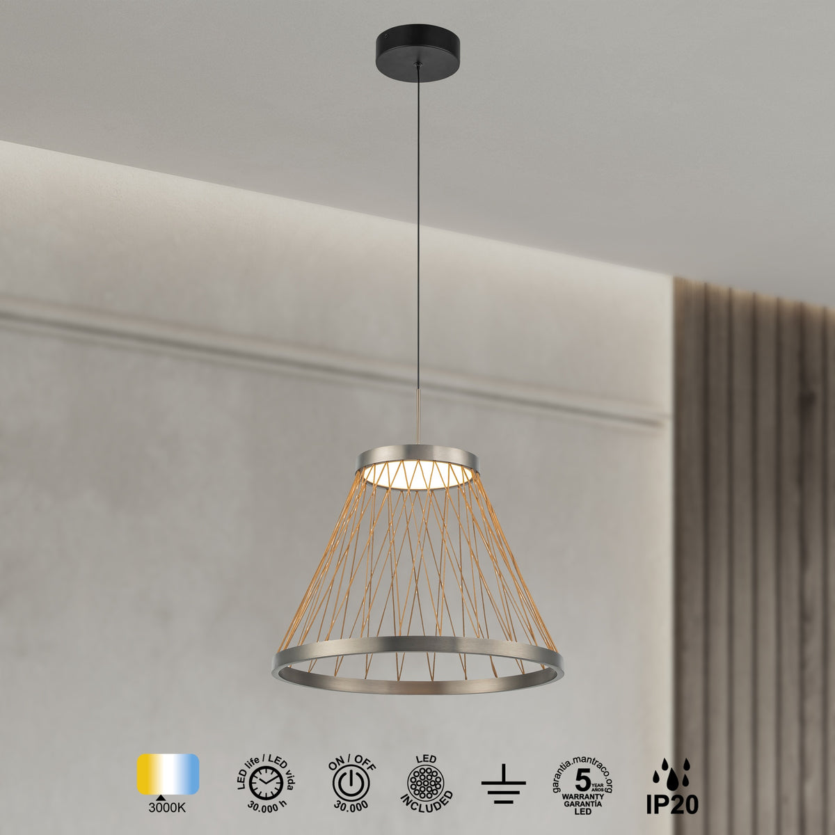 Mantra SPIDER viseća svjetiljka LED 20W 3000K 40CM SIVA/ZLATNA