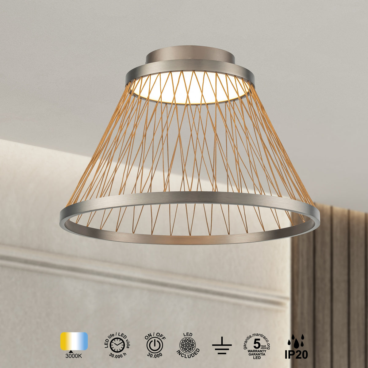 Mantra SPIDER stropna svjetiljka LED 43W 3000K 50CM SIVA/ZLATNA