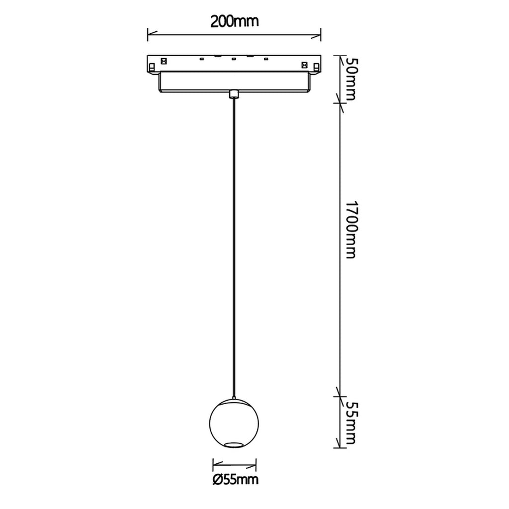 LED dimabilna viseća svjetiljka 7W 2700K 48V Ø5CM za Magnetni sustav Mantra MAGNETO, CRNA