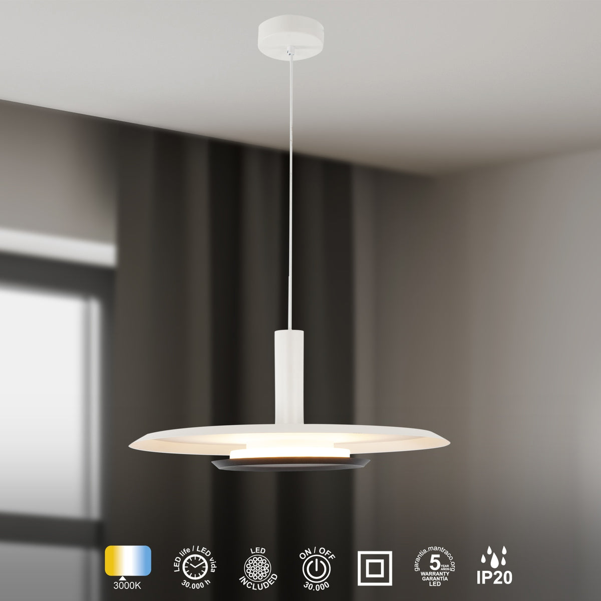 Mantra TINA viseća svjetiljka LED 24W 3000K 56CM BIJELA/CRNA