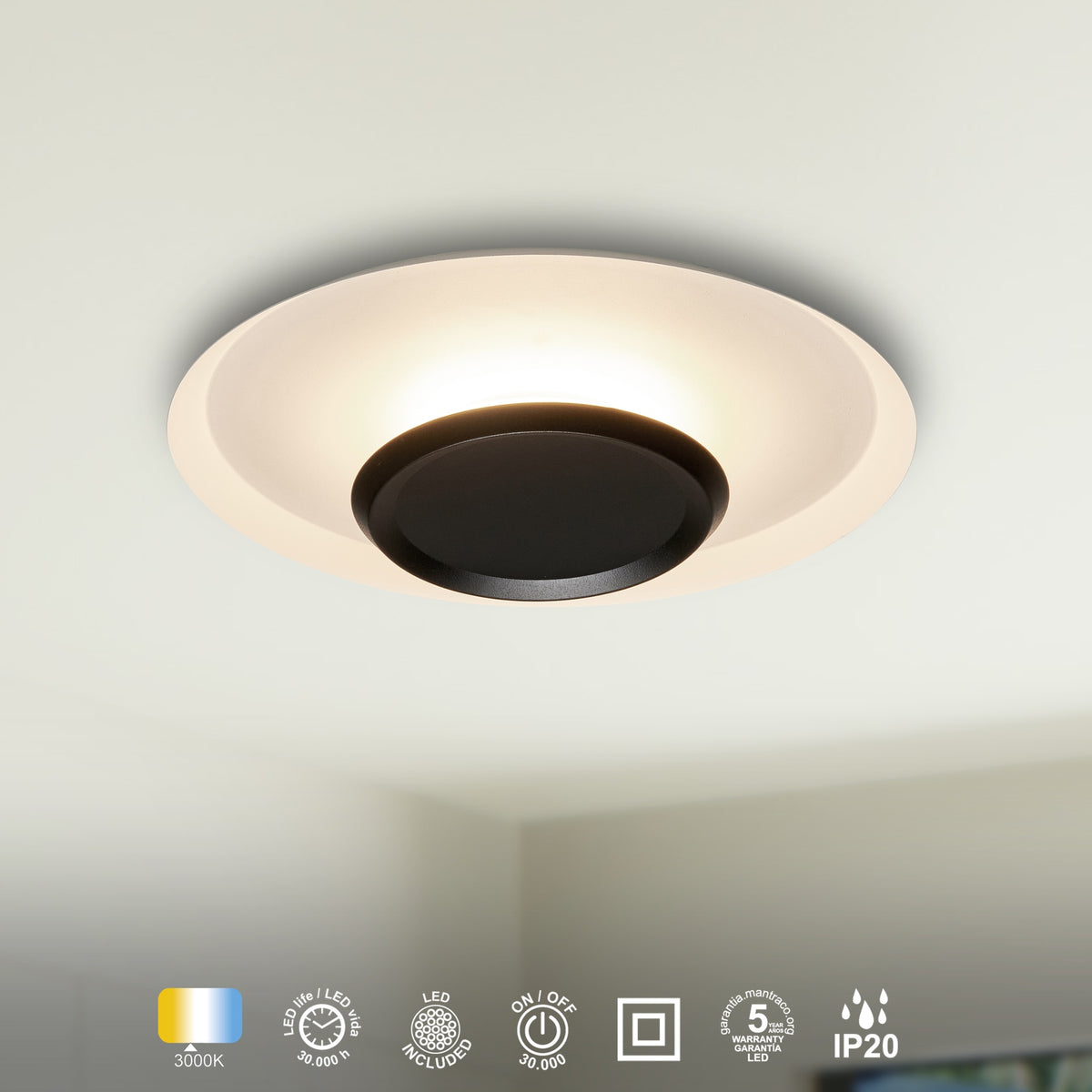 Mantra TINA stropna svjetiljka LED 24W 3000K 56CM BIJELA/CRNA